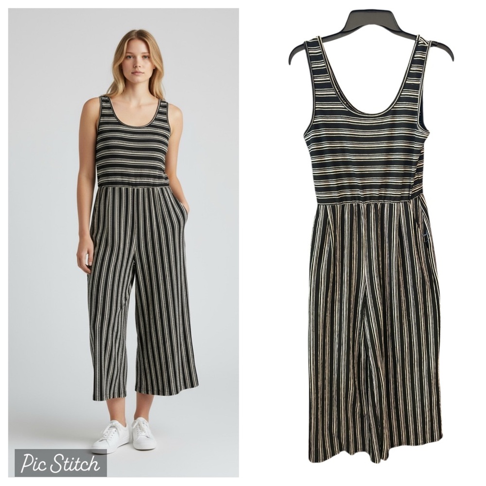 Striped Black and White Sleeveless Jumpsuit